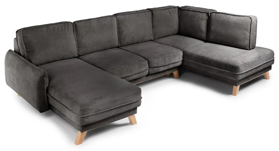 Divano angolare grigio allungabile (con penisola a destra/a forma di "U") con rivestimento in velluto a coste Tori – Bonami Selection