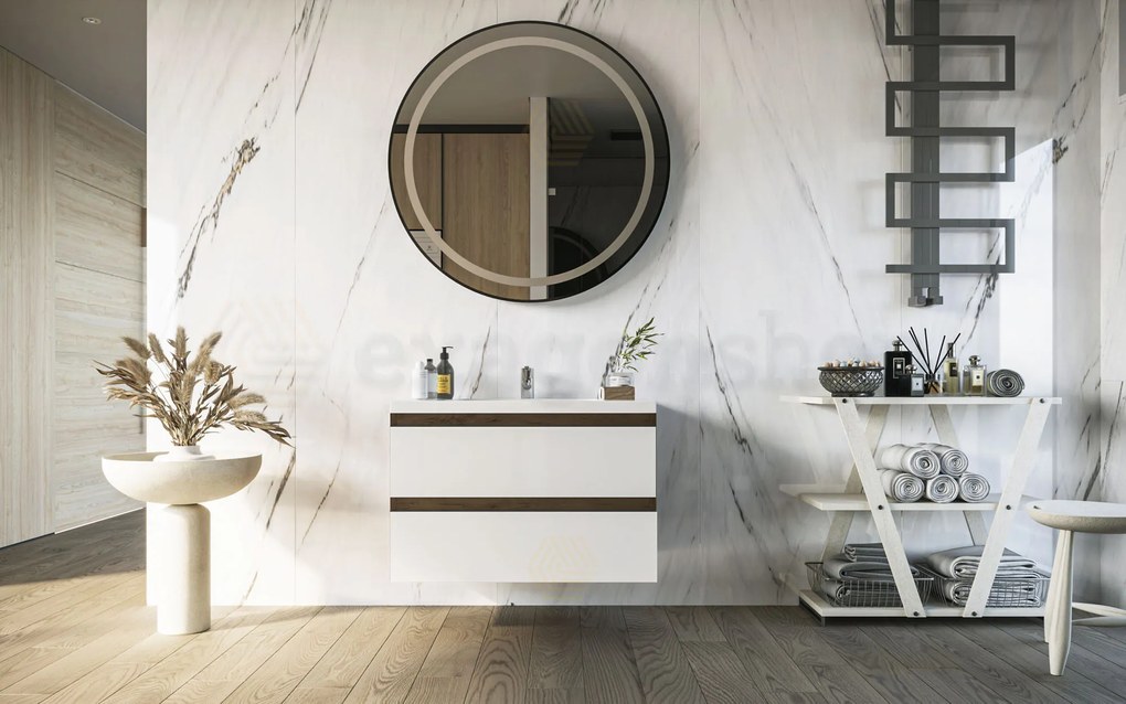 Mobile bagno wenge bianco lucido80x46 Milo a due cassetti con lavabo ad incasso