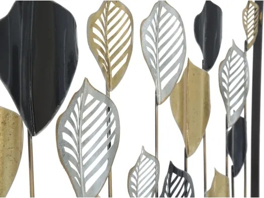 Pannello Decorativo Rettangolare Con Foglie 120x2,5x78,5 Cm In Ferro Oro Argento Nero Lex-A