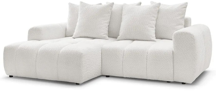 Divano angolare bianco allungabile/con contenitore (con penisola a sinistra/con chaise lounge) con rivestimento in bouclé Roxelane – Bobochic Paris