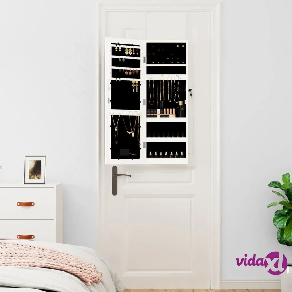 vidaXL Armadio Portagioie a Specchio con Luci LED a Parete Bianco