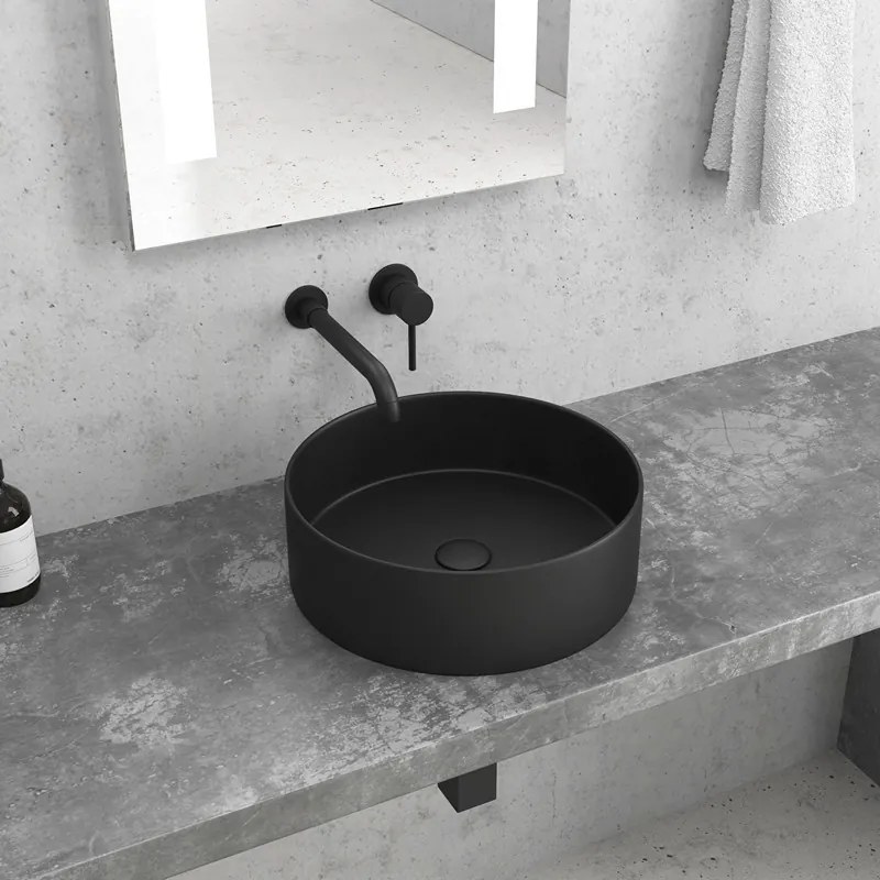 Lavabo da appoggio rotondo in ceramica nero opaco 35cm | Litos-0006B - KAMALU