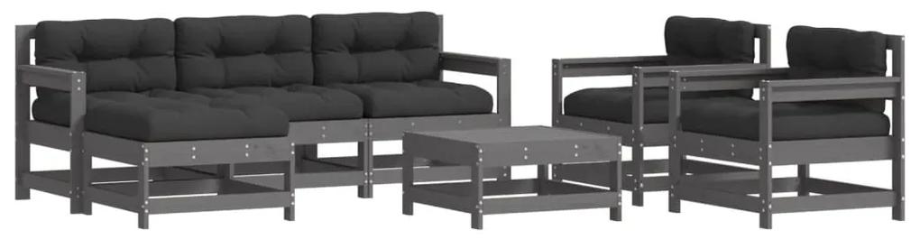 Set divani da giardino 7pz con cuscini in legno massello grigio