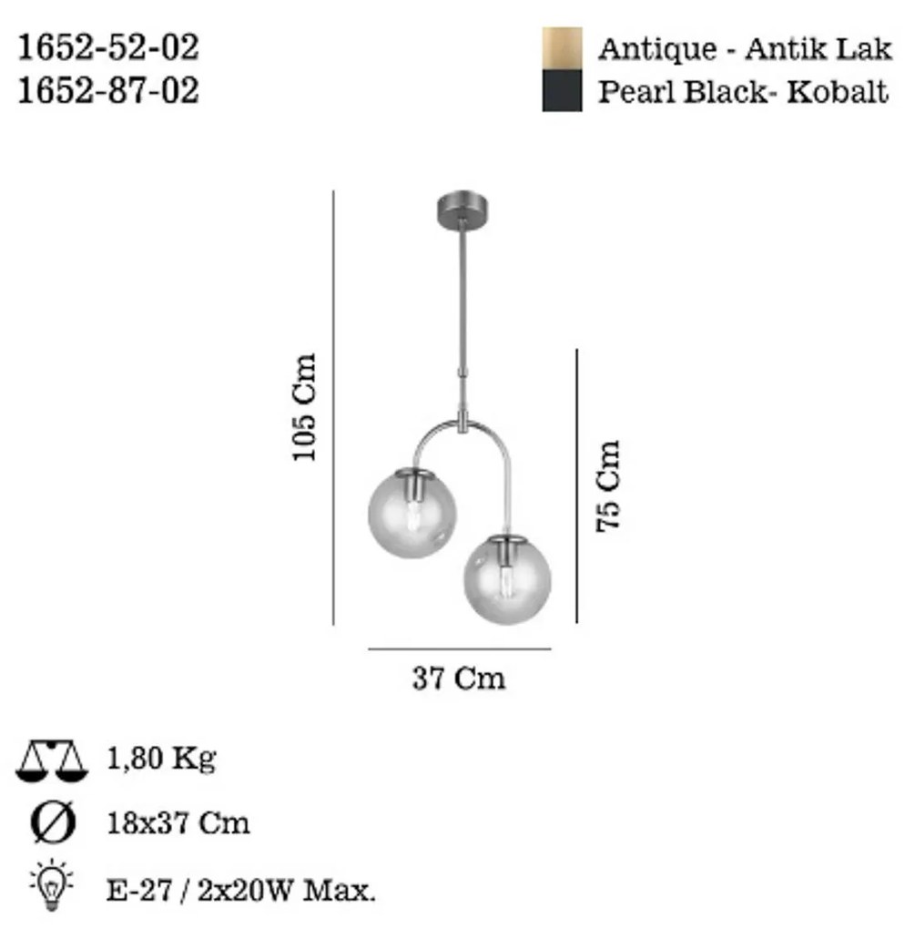 Lucea Lampada a sospensione Portemo, grigio fumo/nickel, Ø 37 cm, a 2 luci in vetro