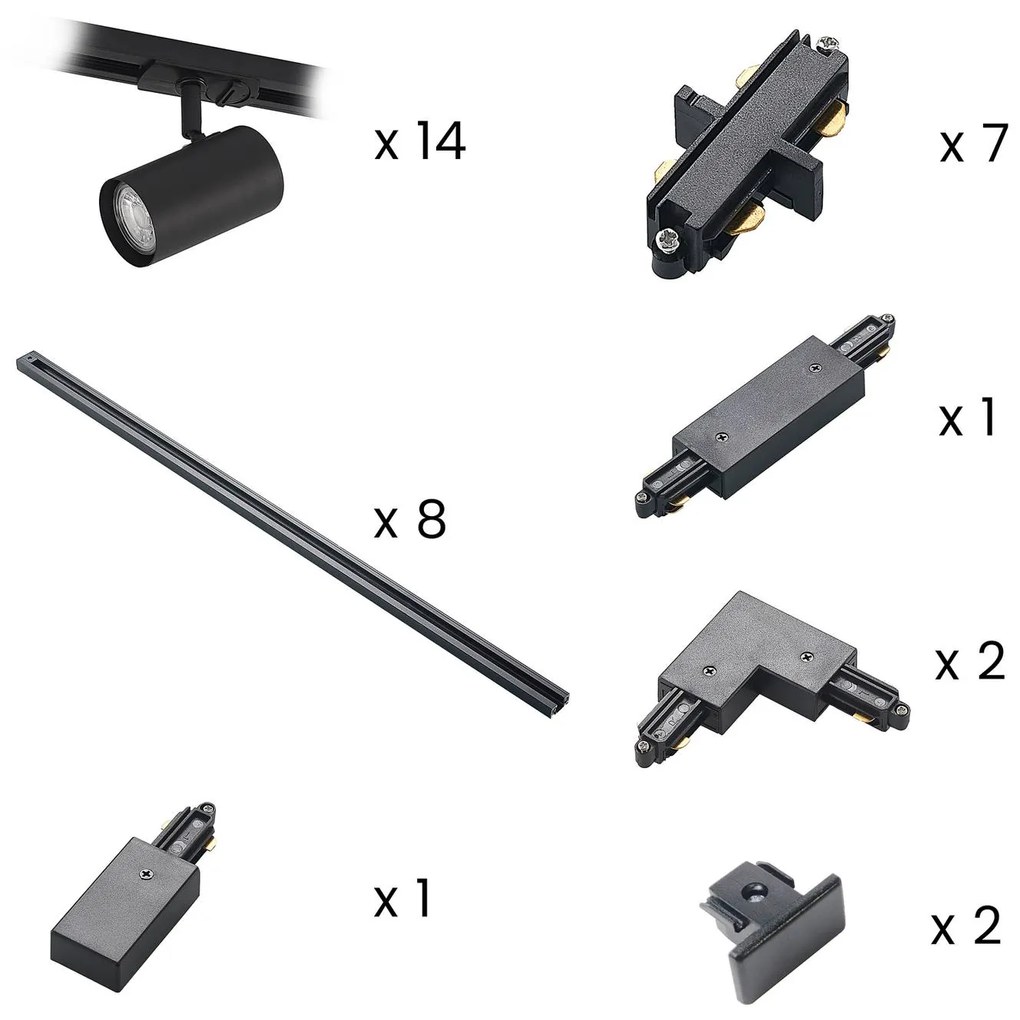 Lindby sistema binario monofase Linaro, GU10, 14 alette, nero