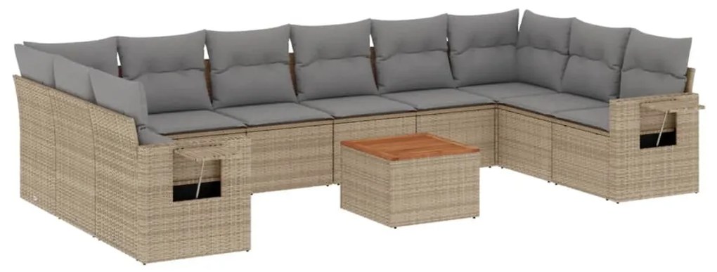 Set Divano da Giardino 11 pz con Cuscini Beige Misto Polyrattan