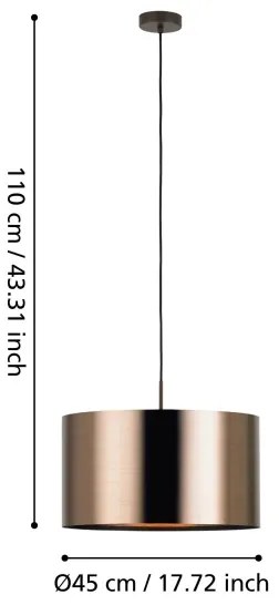 Eglo 39356 - Lampadario a sospensione con filo SAGANTO 1 1xE27/60W/230V rame