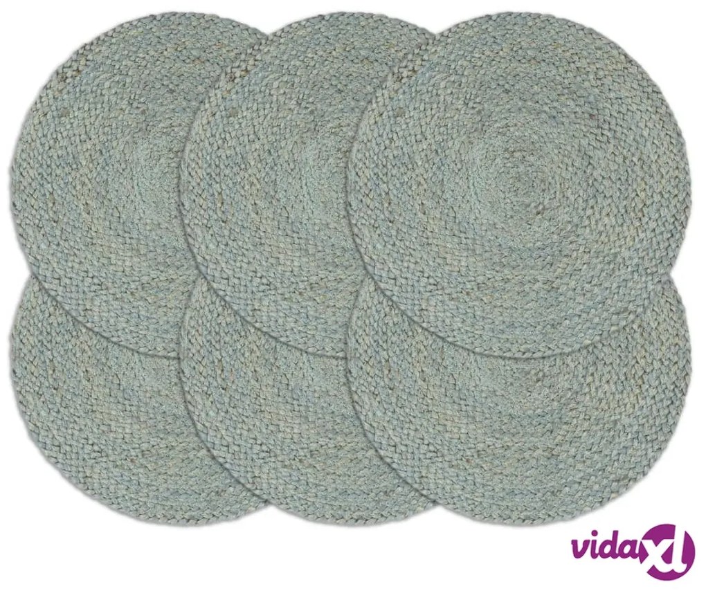 vidaXL Tovagliette 6 pz Verde Oliva Neutro 38 cm Rotonde in Juta
