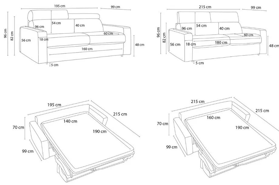 Divano in grigio chiaro allungabile 195 cm Monaco – Bobochic Paris