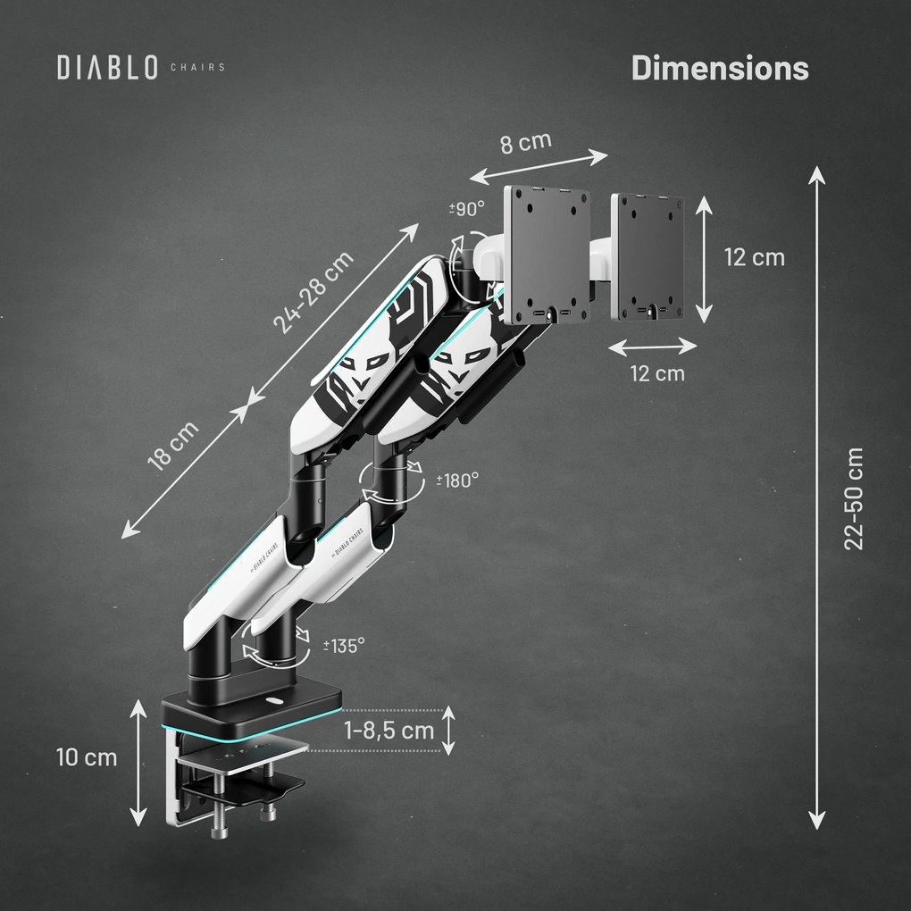 Supporto Doppio per Monitor da 49 Pollici Bianco e Nero X-Arm Dual RGB