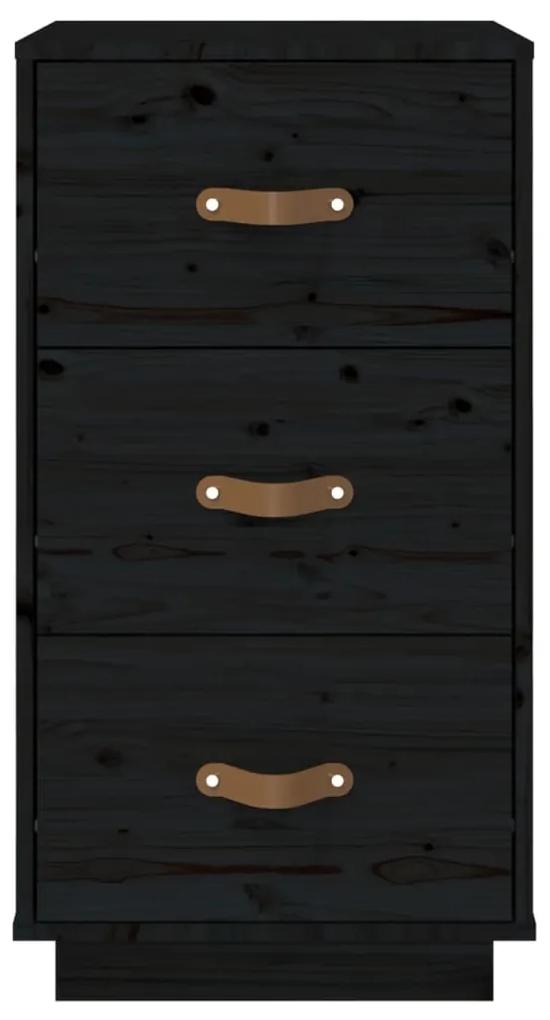 Comodino nero 40x40x75 cm in legno massello di pino
