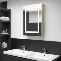 Armadietto Bagno con Specchio e LED Bianco e Rovere 50x13x70 cm cod 12533