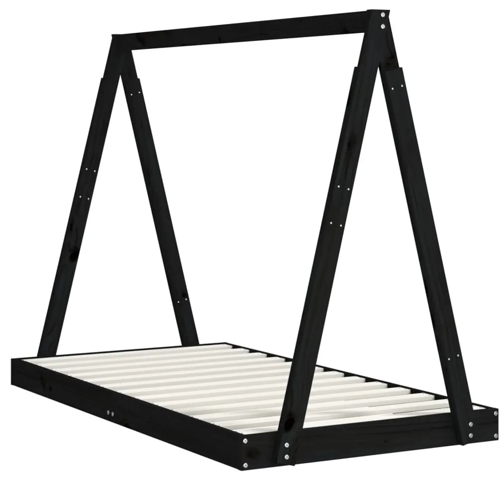 Giroletto per bambini nero 80x160 cm in legno massello di pino