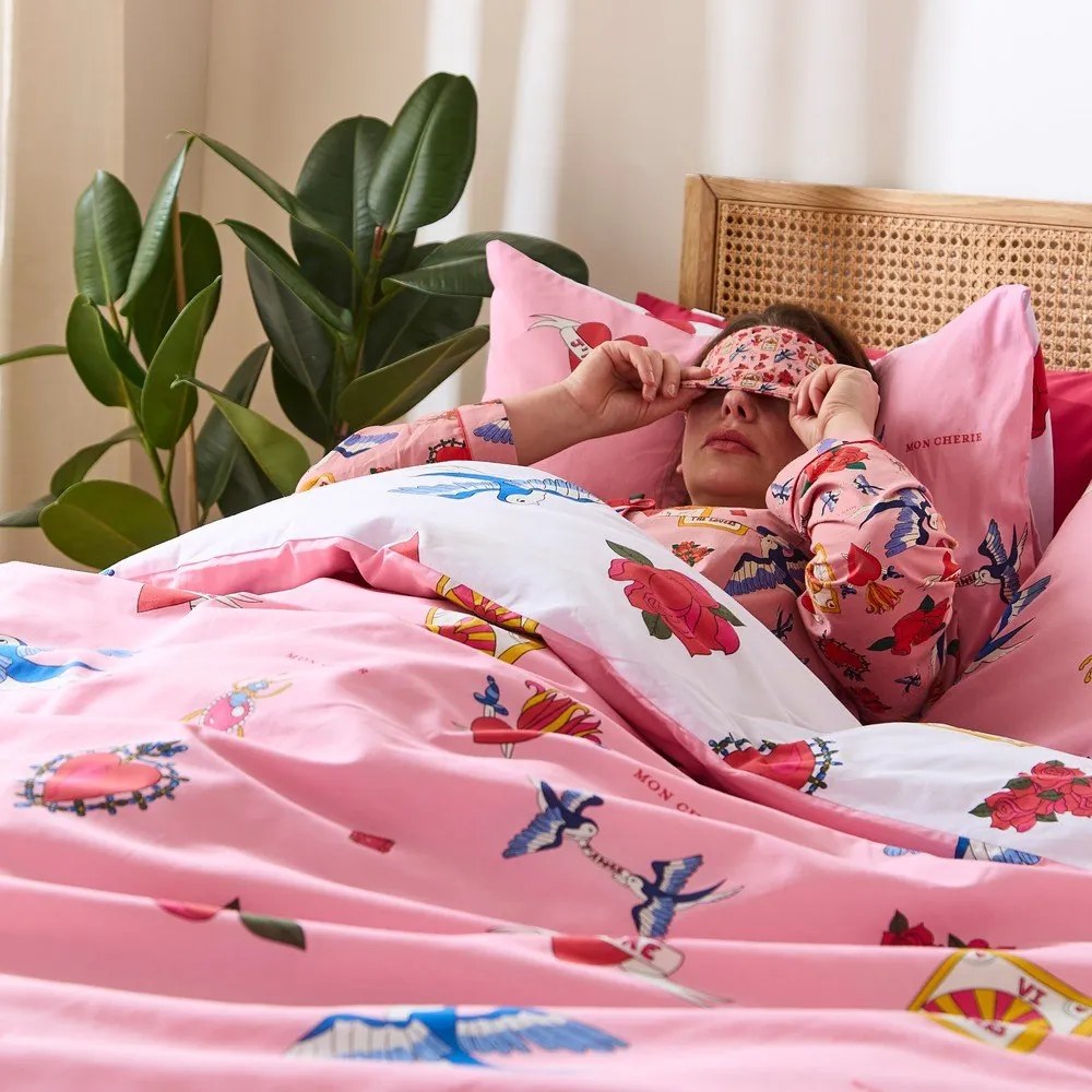 Set copripiumino e federa bianco e rosa in cotone per letto singolo 135x200 cm Mon Coeur – Their Nibs