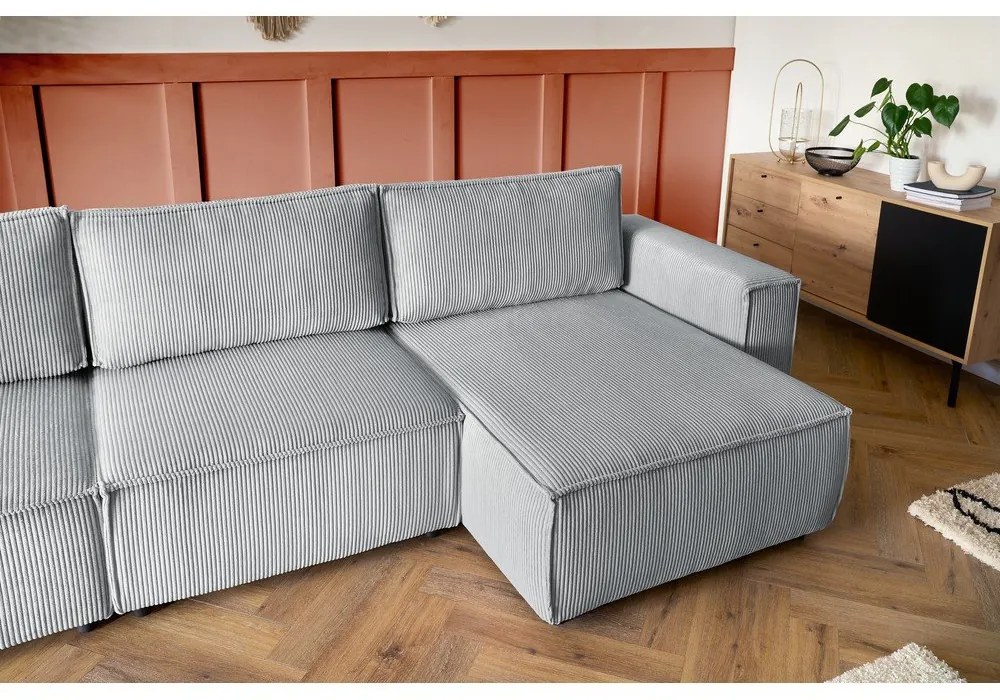 Divano angolare a U in velluto a coste grigio chiaro, angolo sinistro Nihad modular - Bobochic Paris