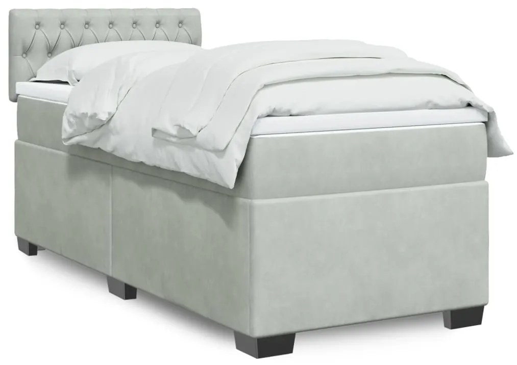 Giroletto A Molle Con Materasso Grigio Chiaro 90x190 Cm Velluto /