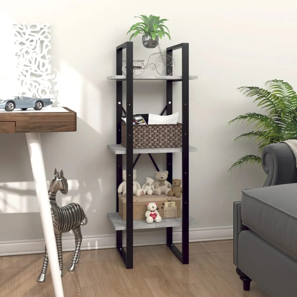 Libreria 3 Ripiani Grigio Cemento 40x30x105cm Legno Multistrato /