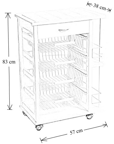 Carrello porta frutta con cassetto e bottigliera NOCE