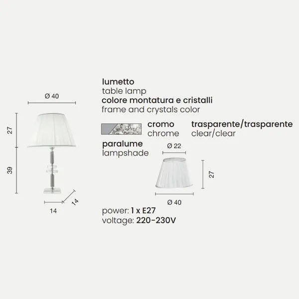 Lampada da tavolo DIDO in vetro trasparente 40x66 cm Cromo