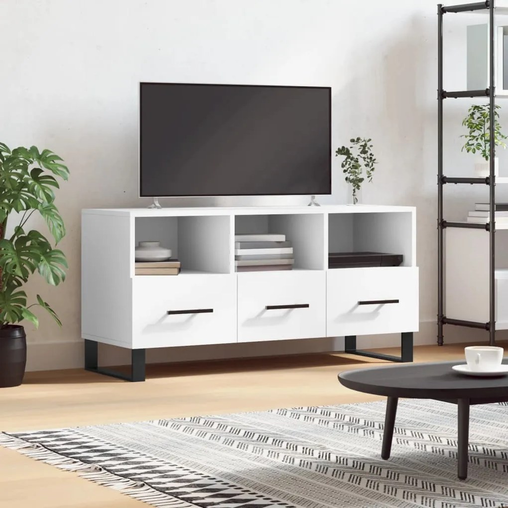 Mobile Porta Tv Bianco 102x36x50 Cm İn Legno Multistrato /
