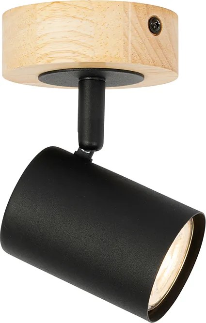 Faretto moderno nero con legno inclinabile - Jeana