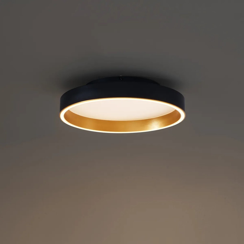 Plafoniera di design nera con oro 40 cm con LED e interruttore a 3 vie - Ingo