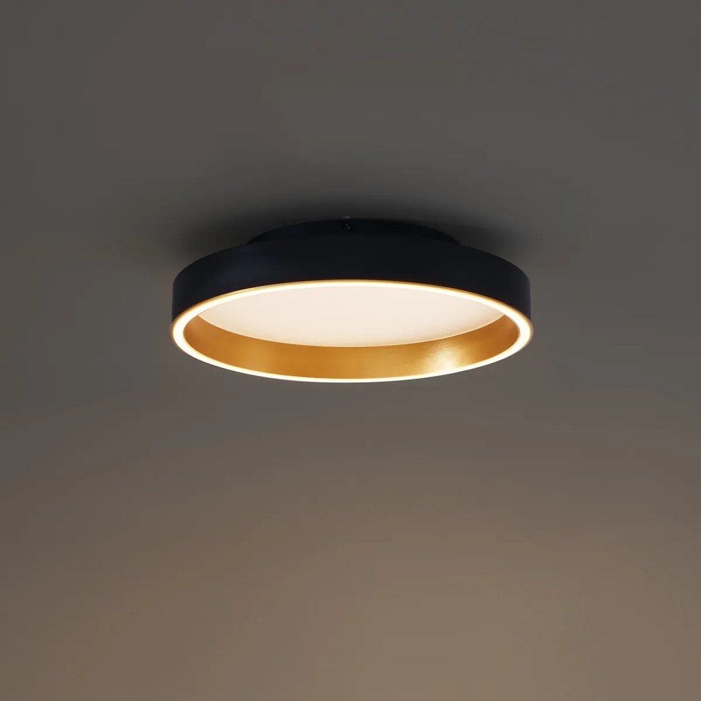 Plafoniera di design nera con oro 40cm incl. LED con interruttore a 3 vie - Ingo