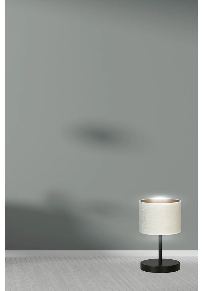 Lampada Da Tavolo 1 Luce Ganesha In Acciaio Nero E Paralume In Tessuto Beige