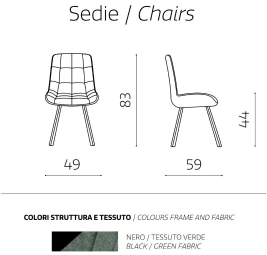 Sedia da cucina in tessuto Verde gambe metallo FRIEDIC set 2 pz