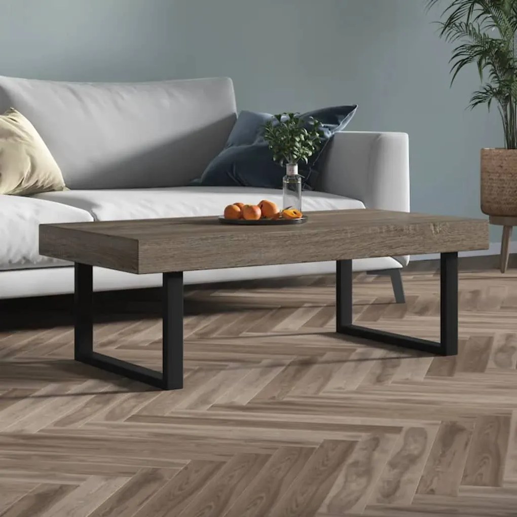 Tavolino Da Salotto Grigio E Nero 120x60x40 Cm İn Mdf E Ferro /