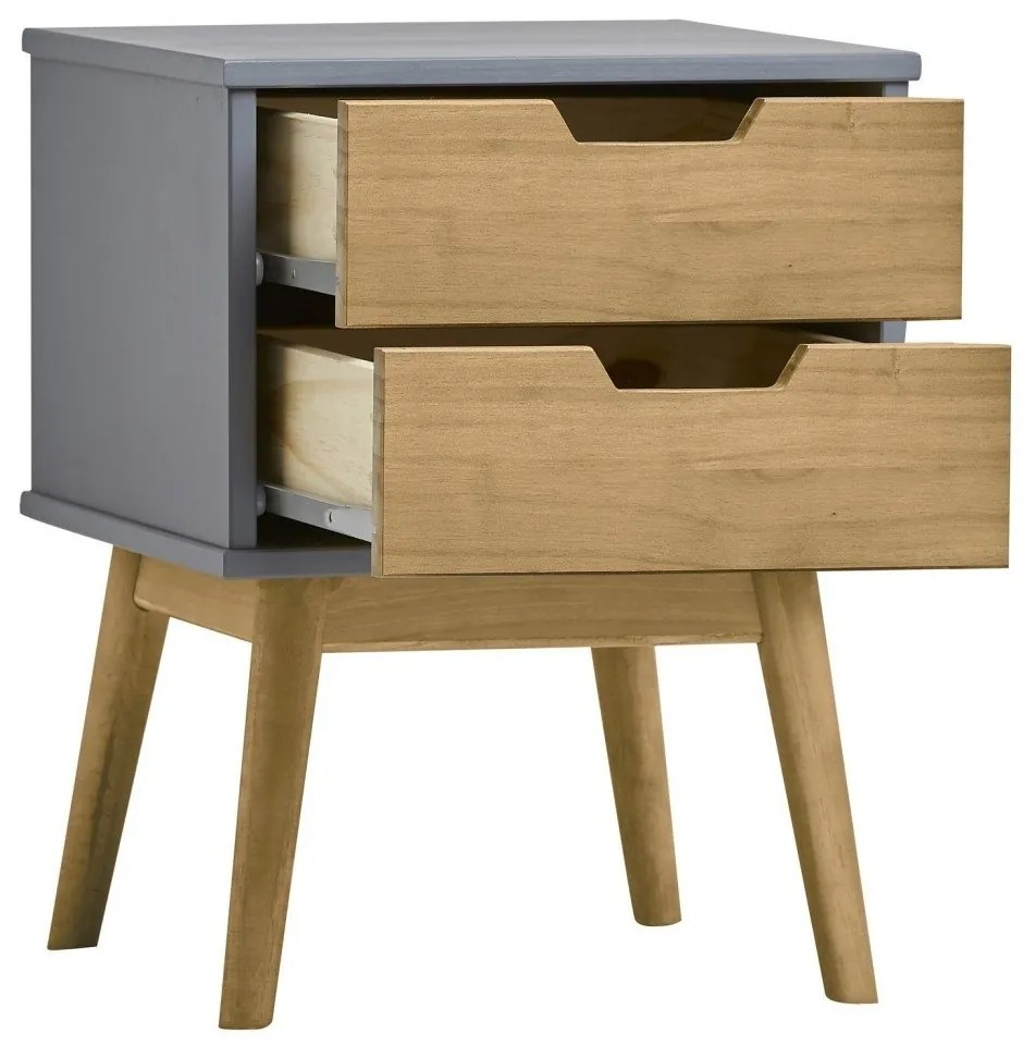 Comodino grigio-marrone in legno di pino massiccio Baku - Marckeric