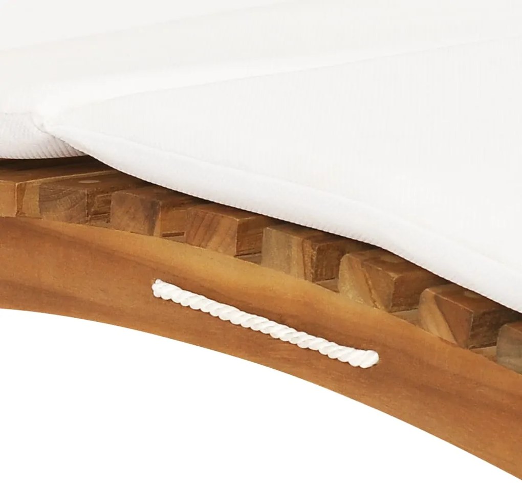 Idaxl lettino prendisole pieghevole con cuscino bianco crema in teak