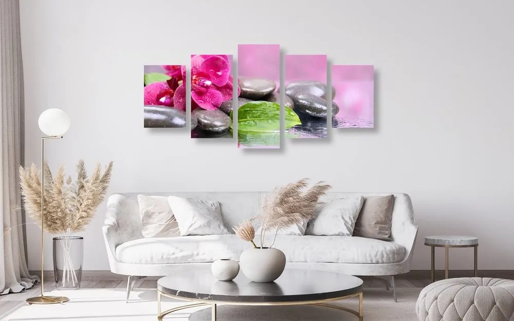 Quadri 5 pezzi – Orchidea con tocco di relax