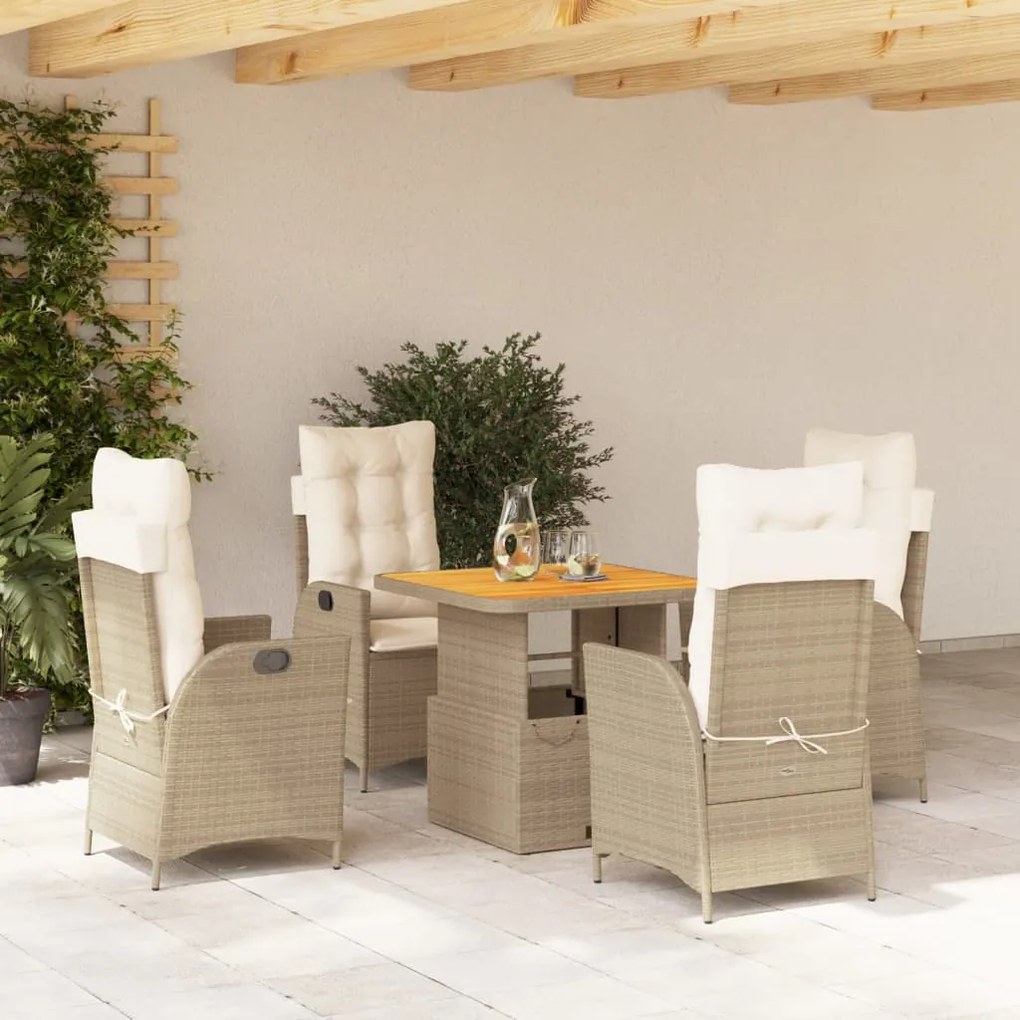 Set da pranzo da giardino 5 pz con cuscini beige in polyrattan