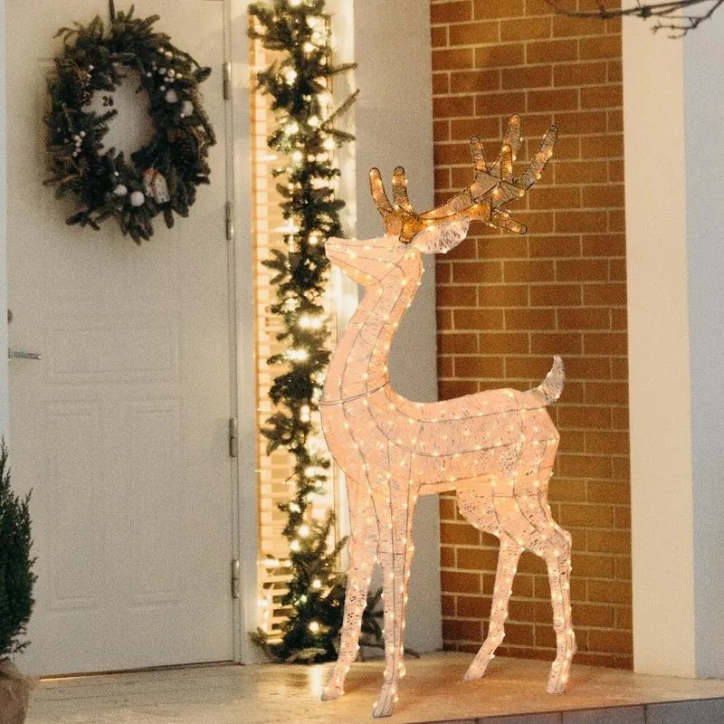 Figura natalizia illuminata natalizia bianca LED 380 lampadine bianco caldo H 160 cm