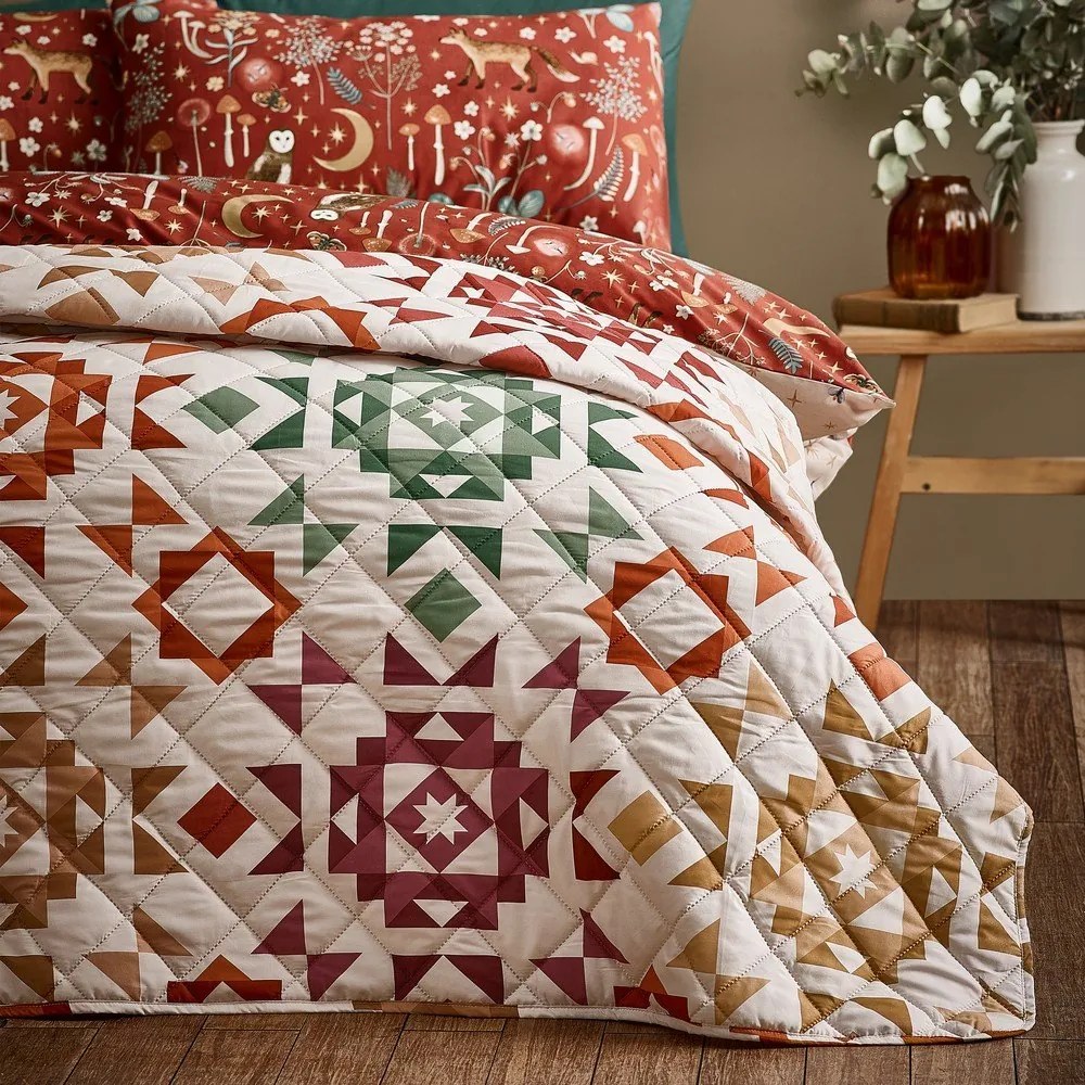 Copriletto beige con rivestimento trapuntato 220x230 cm Autumn Patchwork Geo – Catherine Lansfield