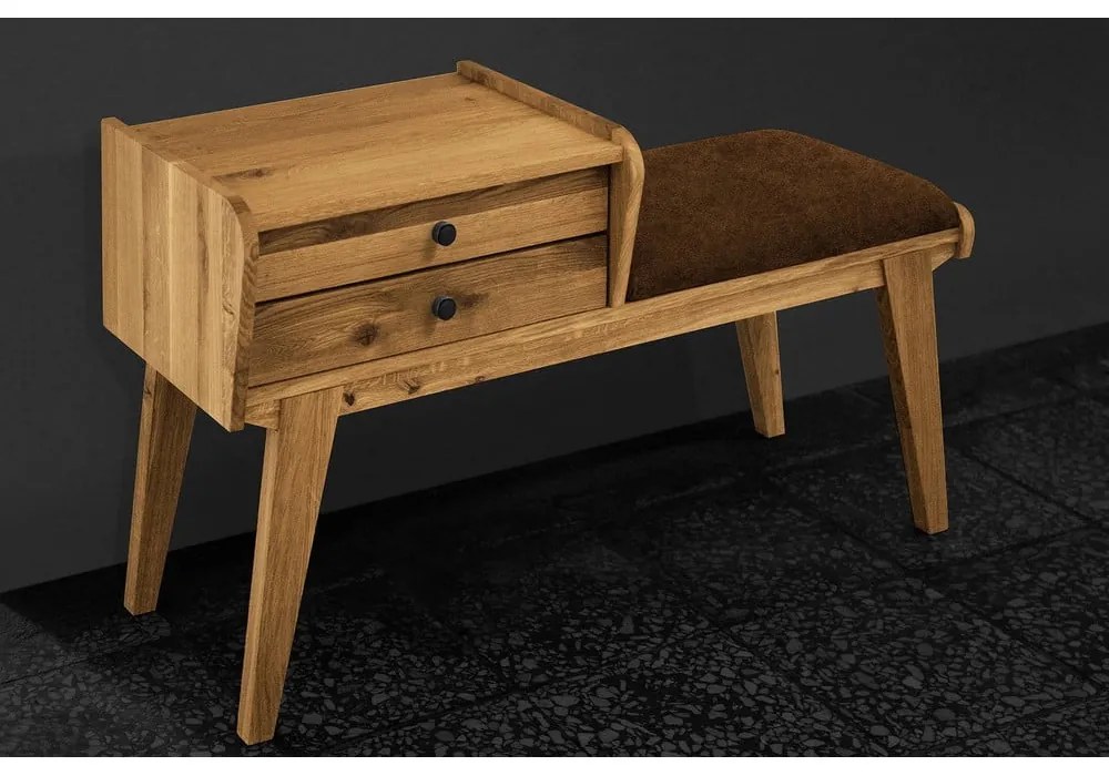 Panca con cassetti in legno di quercia con seduta arancione Retro - The Beds