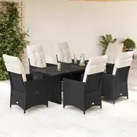 Set da Pranzo da Giardino 7 pz Nero con Cuscini in Polyrattan 3276700