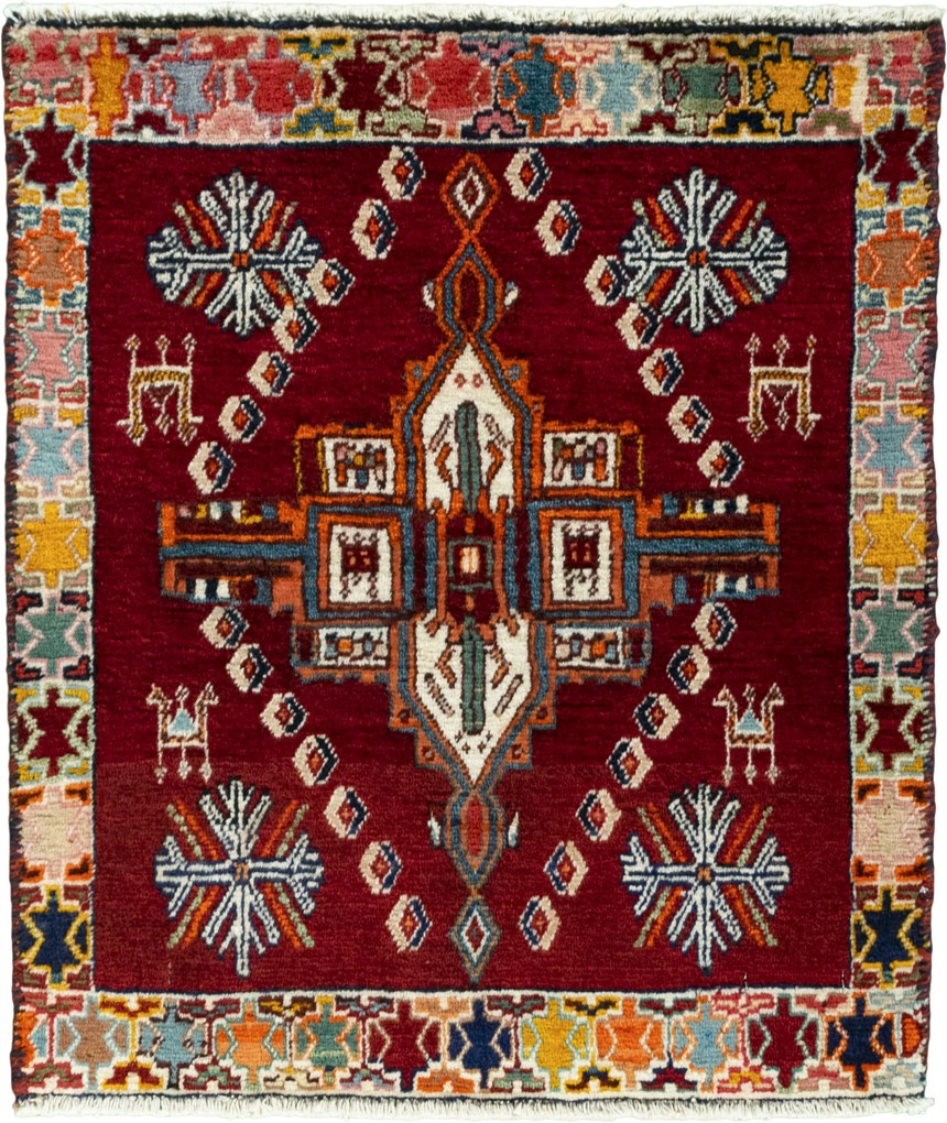 Shiraz Tappeto 70x60 Rosso (Iran) Annodato A Mano