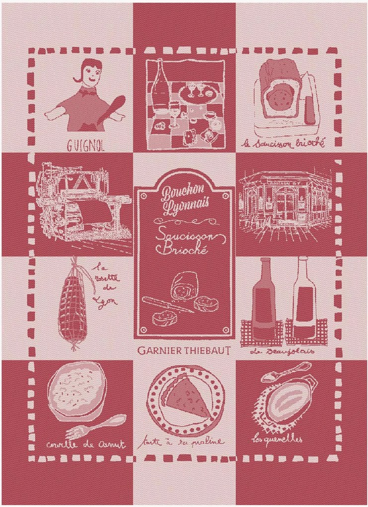 Set di 4 strofinacci jacquard Bouchon Lyonnais Rouge