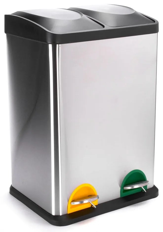 Cestino per la spazzatura color argento opaco in acciaio per raccolta differenziata/con pedale 2x20 l Tri Selectif – MSV