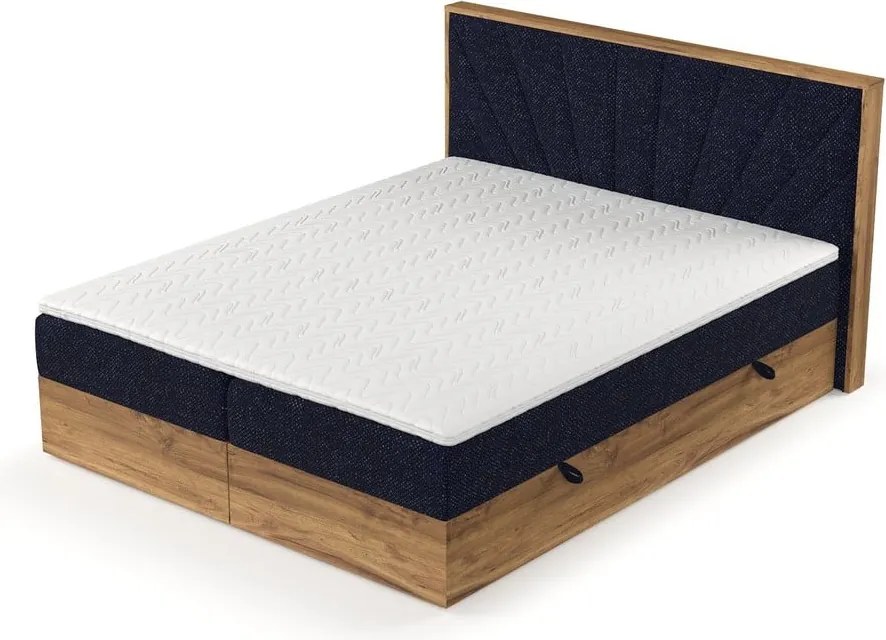 Letto boxspring con contenitore in blu scuro-naturale 180x200 cm Asahi - Maison de Rêve