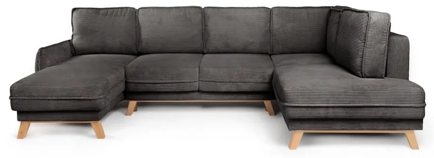 Divano angolare grigio allungabile (con penisola a destra/a forma di "U") con rivestimento in velluto a coste Tori – Bonami Selection