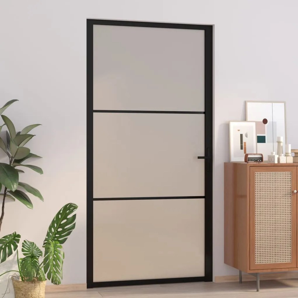 Porta Interna 102,5x201,5 Cm Nero Opaco İn Vetro E Alluminio /