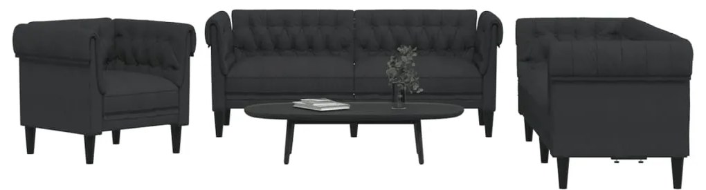 Set D Divani 3 Pz Nero İn Tessuto /