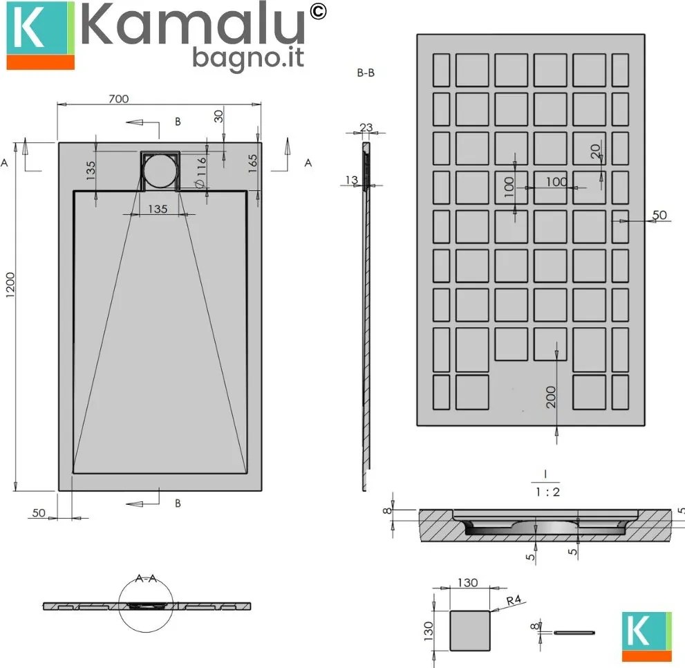 Piatto doccia in resina 70x120 effetto pietra | KR1000 - KAMALU