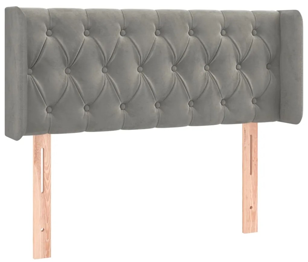 Testiera ad orecchio grigio chiaro 103x16x78/88 cm in velluto