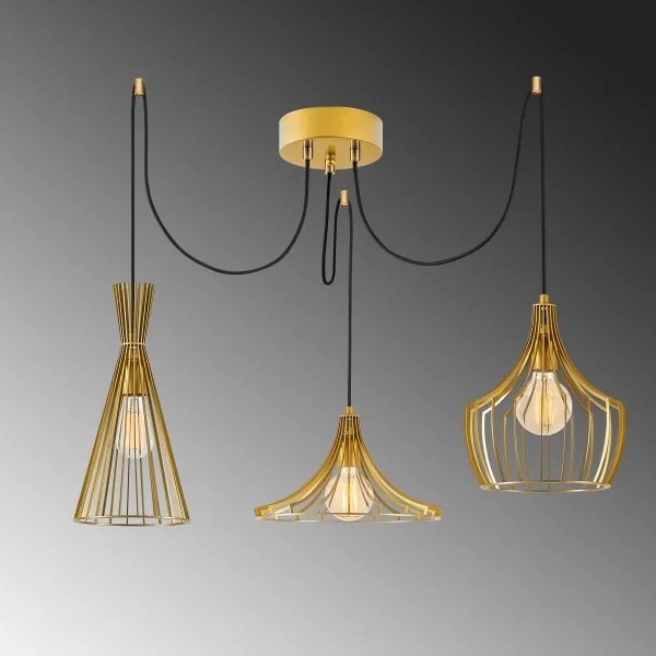 Lampadario a sospensione con filo MEZOPOTAMYA 3xE27/40W/230V ragno oro