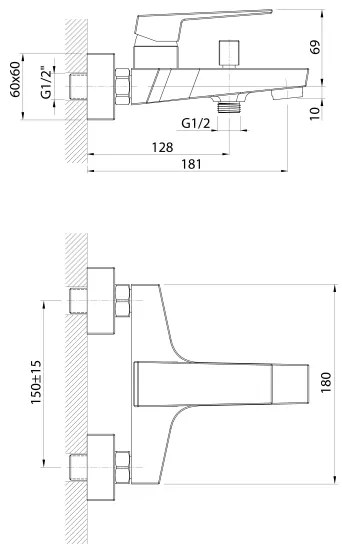 Aqualine - Rubinetto vasca da bagno RITMO cromo lucido