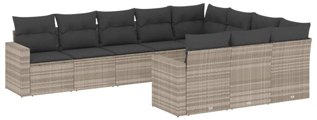 Set divano giardino 10 pz con cuscini grigio chiaro polyrattan